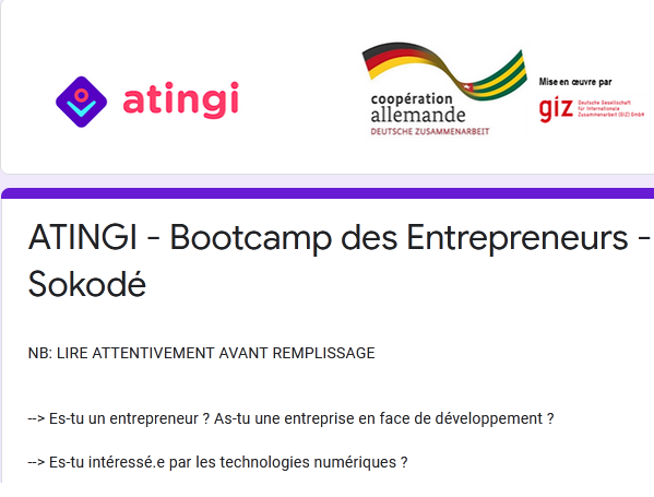 sokodé: GIZ Lance un appel à CANDIDATURE “ATINGI – Bootcamp des Entrepreneurs – Sokodé”