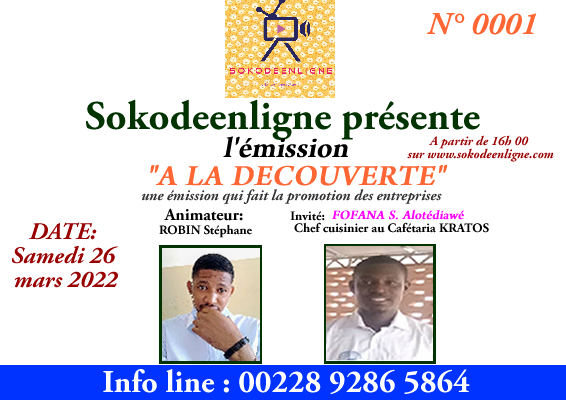 Émission “A LA DECOUVERTE”: CAFE RESTO “KRATOS”, l’un des leaders à Sokodé.