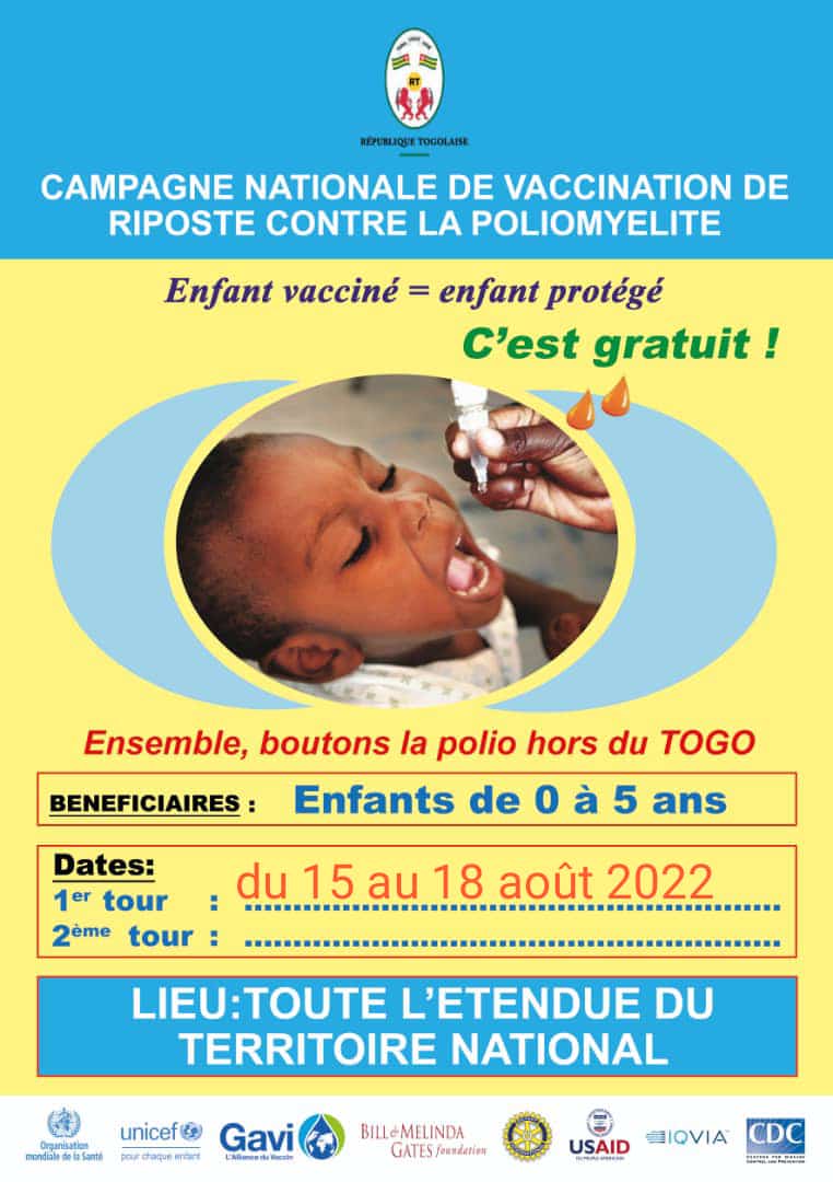 Une campagne de riposte contre la poliomyélite aura lieu du 15 au 18 août au plan national pour les enfants de 0 à 5 ans.