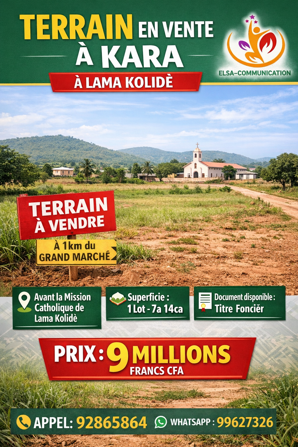 Vous cherchez à investir à Kara ? Voici une opportunité à ne pas manquer ! Un terrain de 1 lot, soit 7 ares 14 centiares, est mis en vente à Lama Kolidè, à proximité immédiate de la mission catholique.