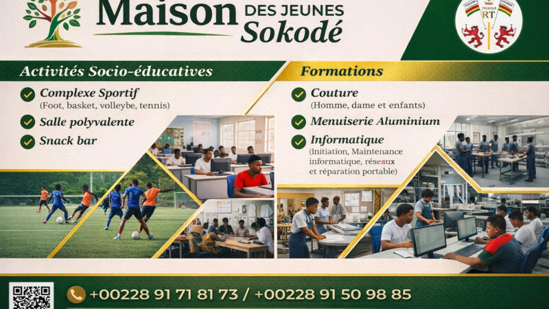 Maison des Jeunes de Sokodé : Un espace moderne dédié à la formation et à l’épanouissement des jeunes