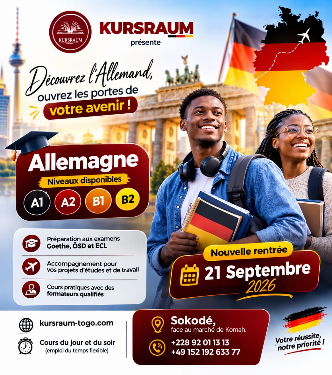 KURSRAUM LANCE SES FORMATIONS D’ALLEMAND À SOKODÉ À PARTIR DU 21 SEPTEMBRE 2026.