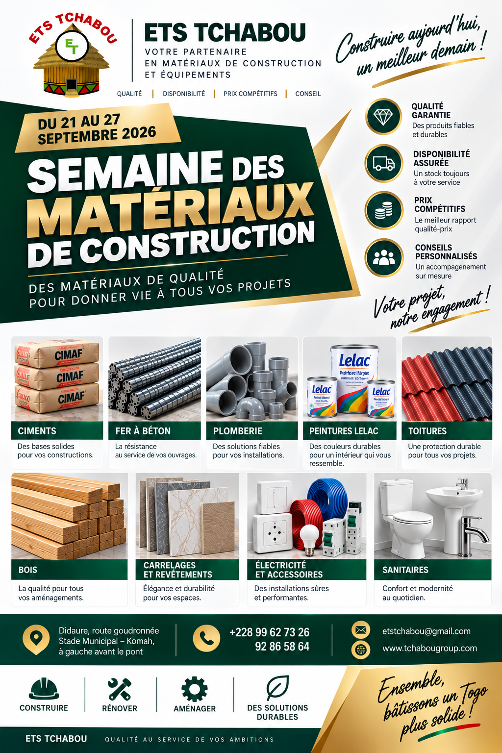 🏗️ ETS TCHABOU : UNE LARGE GAMME DE MATÉRIAUX POUR DONNER VIE À VOS PROJETS